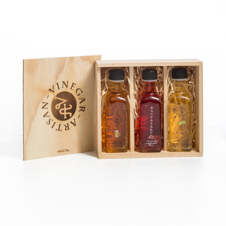 Wooden gift box with three 100ml Vinegars of your choice